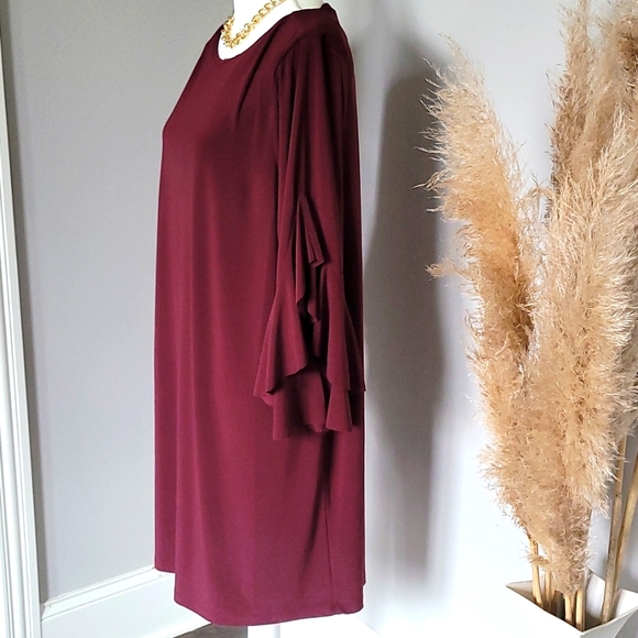C est 1946 burgundy dress with ruffled sleeves size XL - Picture 2 of 5